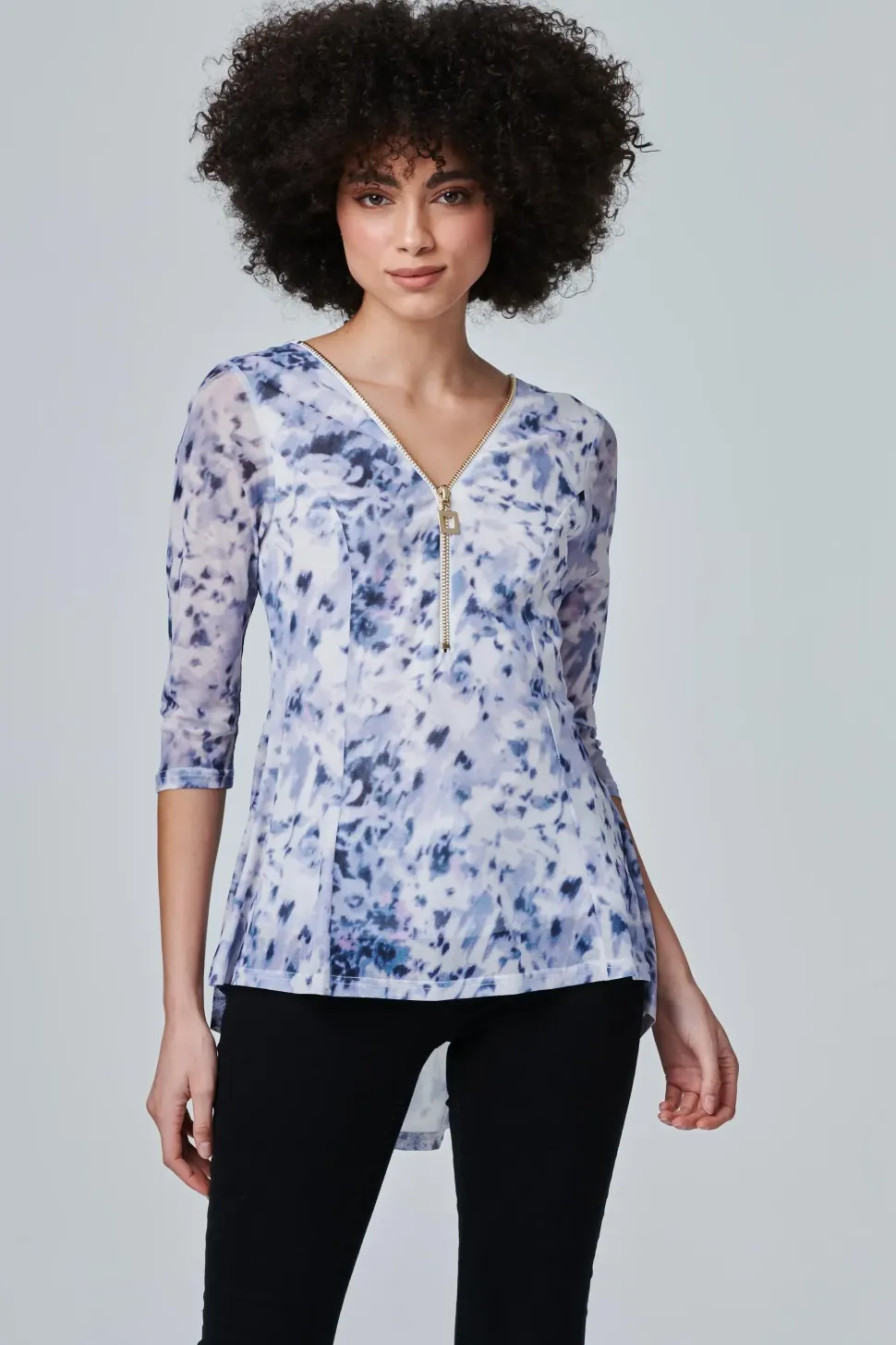 Tie Dye Zip Front Pephem Top