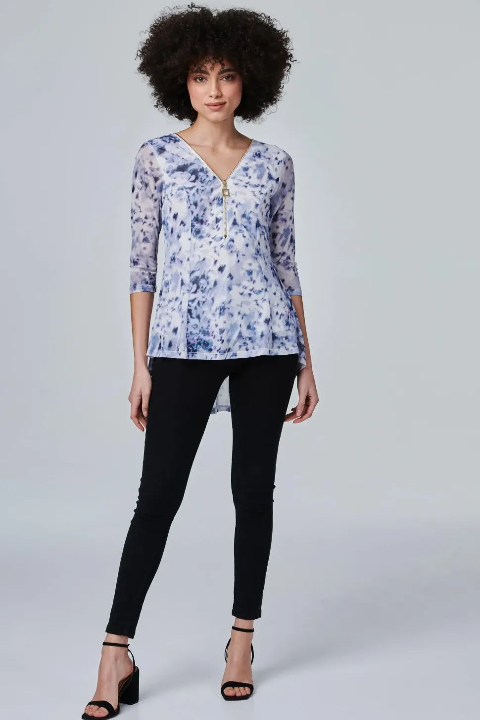 Tie Dye Zip Front Pephem Top