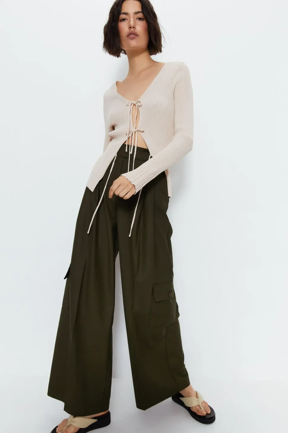 Tie Front Ribbed Knit Cardigan