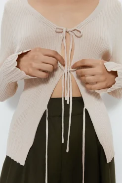 Tie Front Ribbed Knit Cardigan