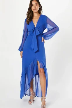 Tie Front Ruffle Skirt Maxi Dress