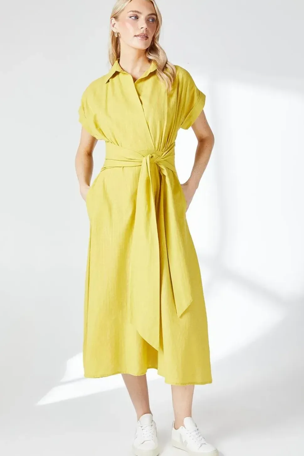 Tie Front Shirt Midi Dress