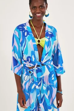 Tie Front Swirl Print Crop Top