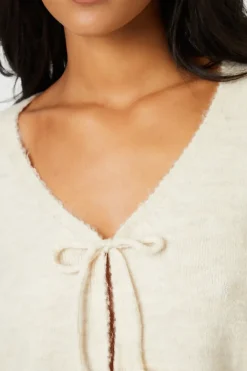 Tie Front V Neck Knitted Cardigan