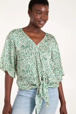 Tie Front V Neck Top