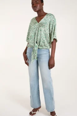 Tie Front V Neck Top