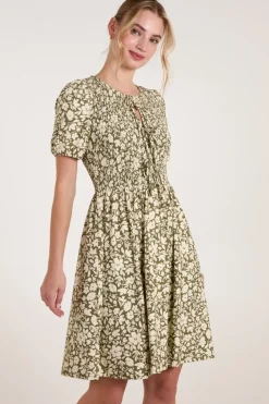 Tie Keyhole Front Puff Sleeve Dress
