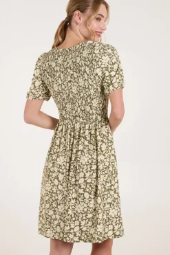 Tie Keyhole Front Puff Sleeve Dress