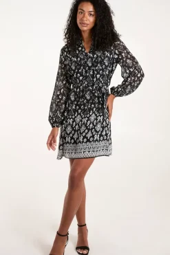 Tie Neck Belted Waist Smock Mini Dress