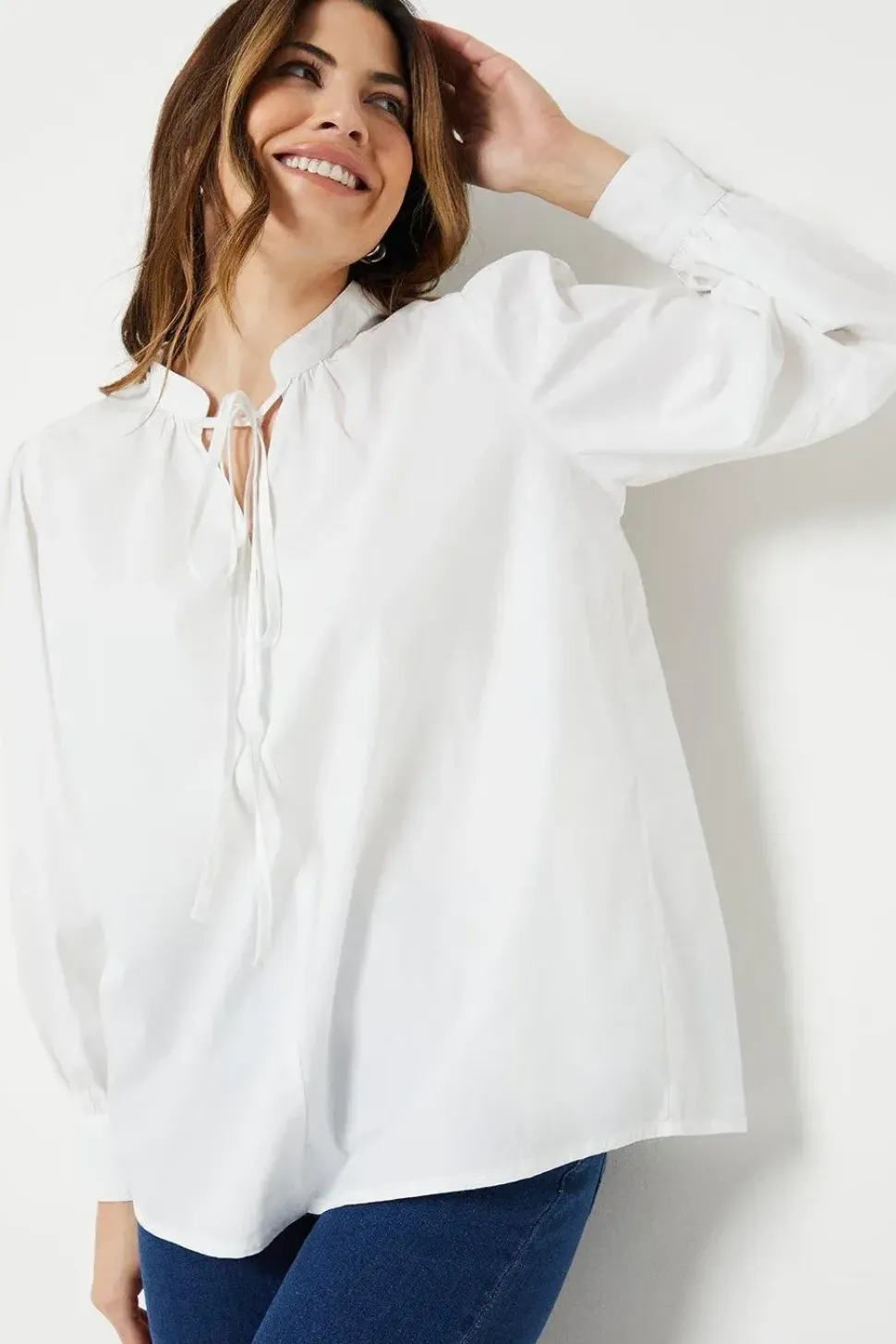 Tie Neck Grandad Collar Shirt