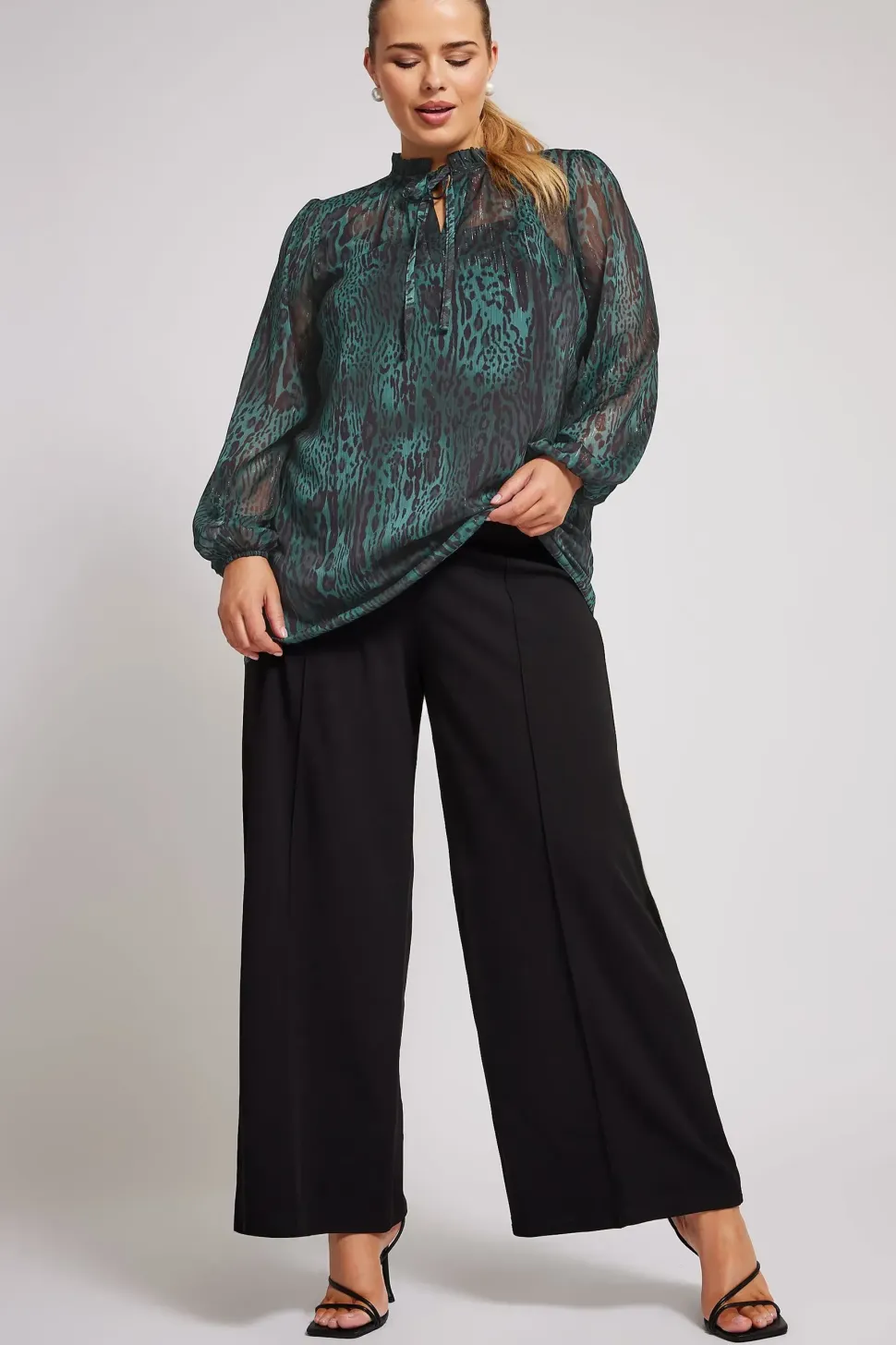 Tie Neck Mesh Blouse