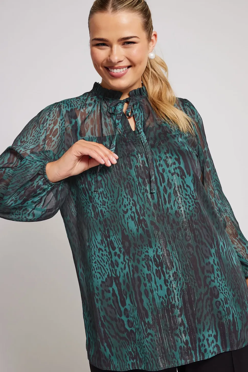 Tie Neck Mesh Blouse