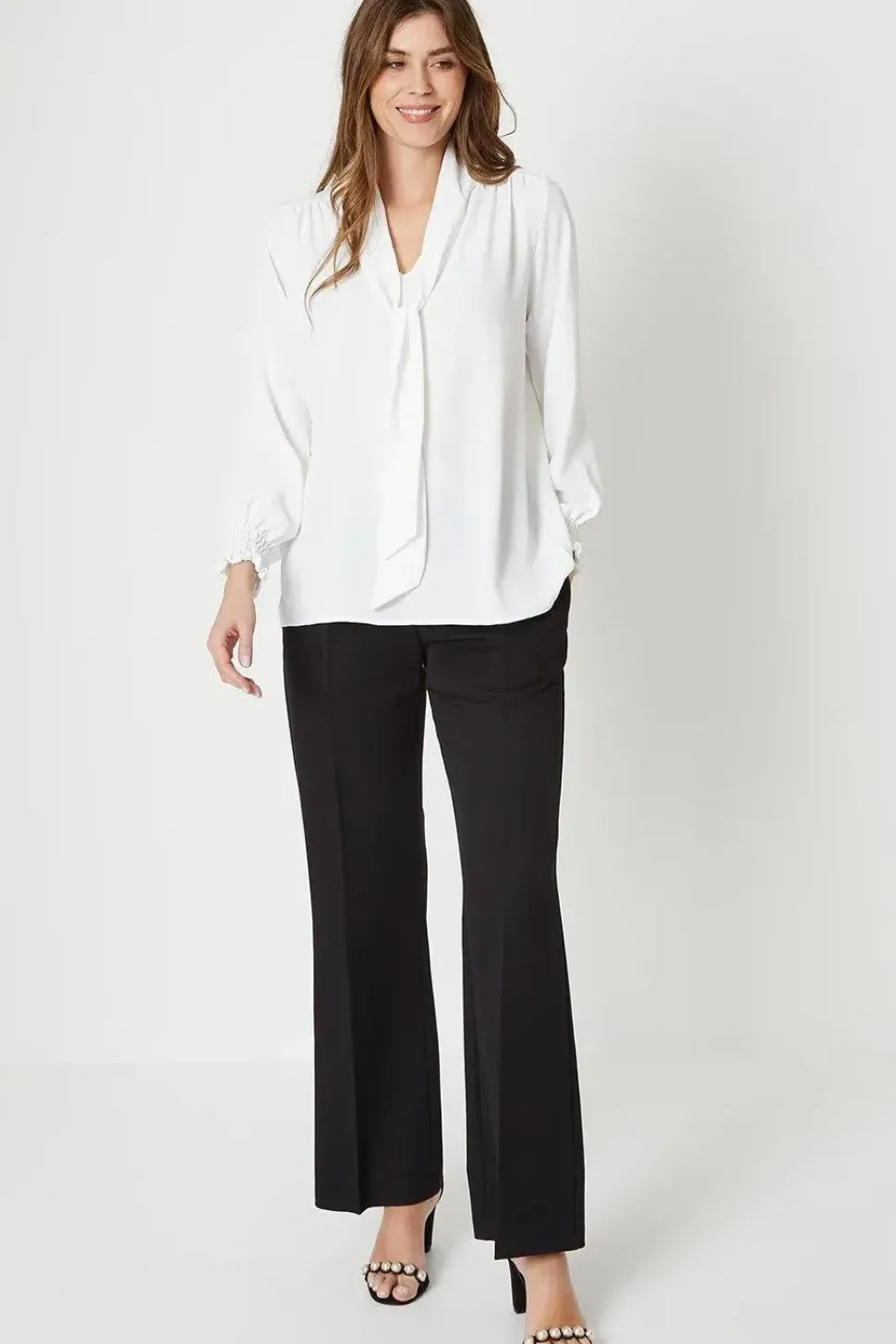Tie Neck Shirred Cuff Top