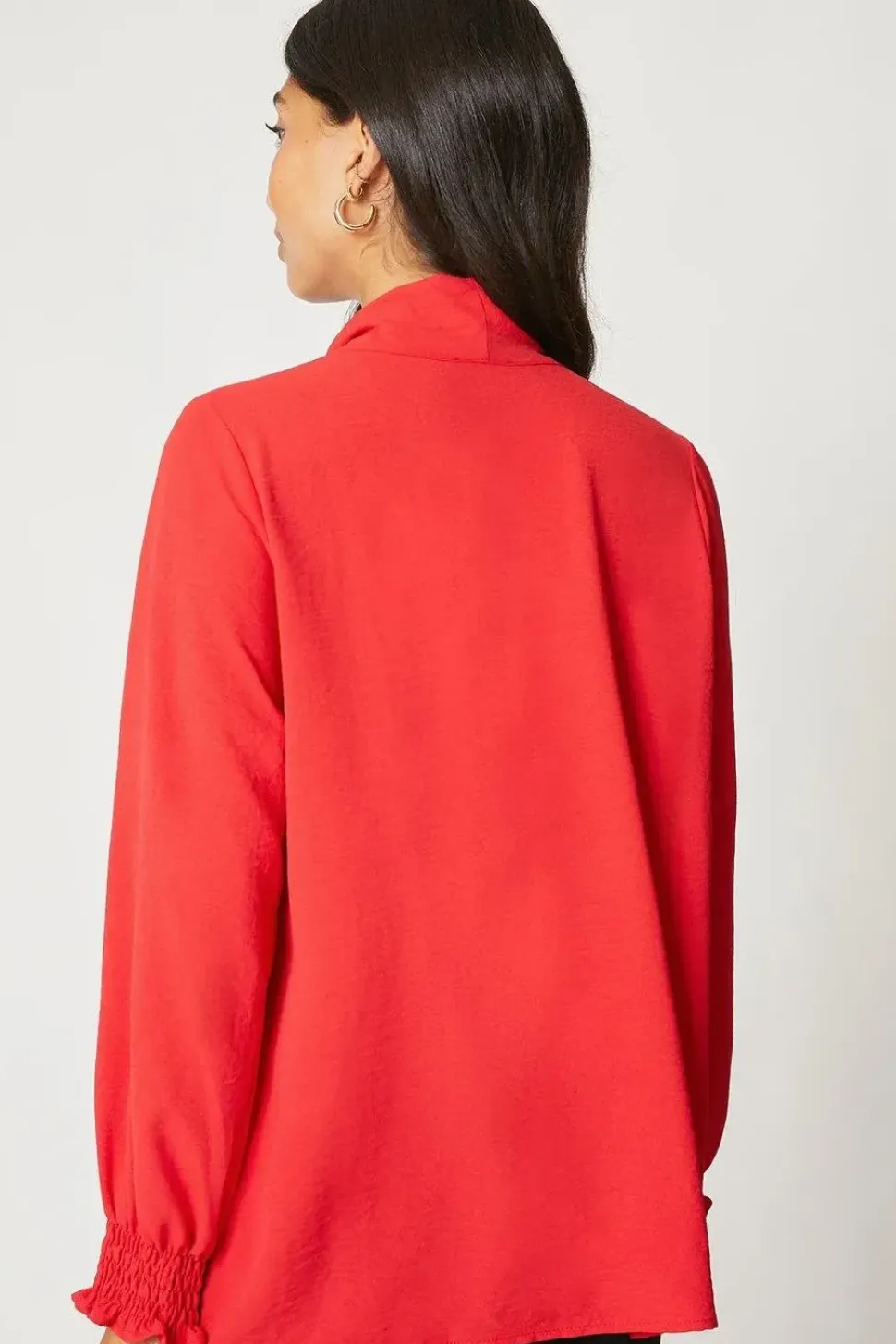 Tie Neck Shirred Cuff Top