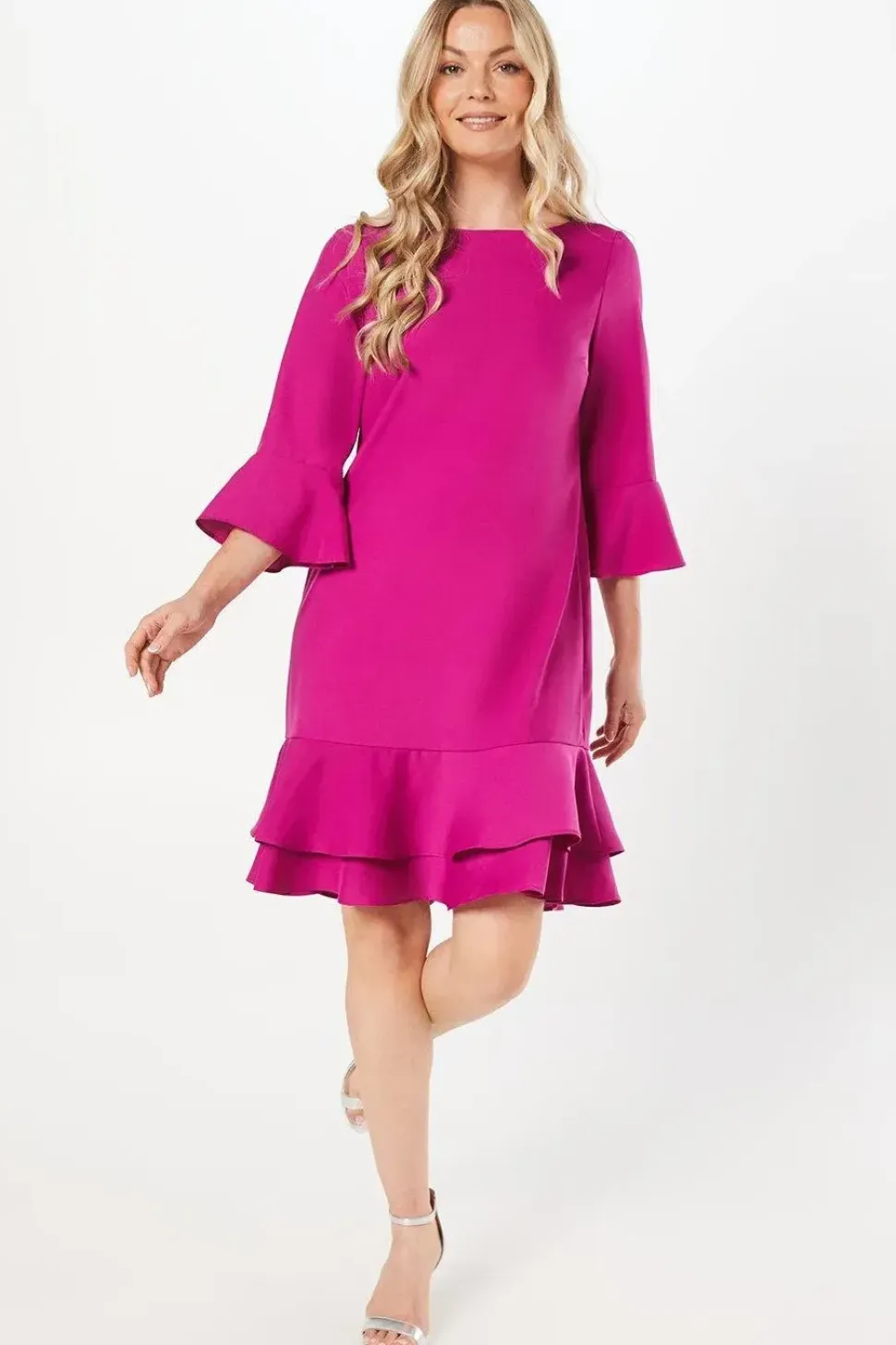 Tier Detail Crepe Shift Dress