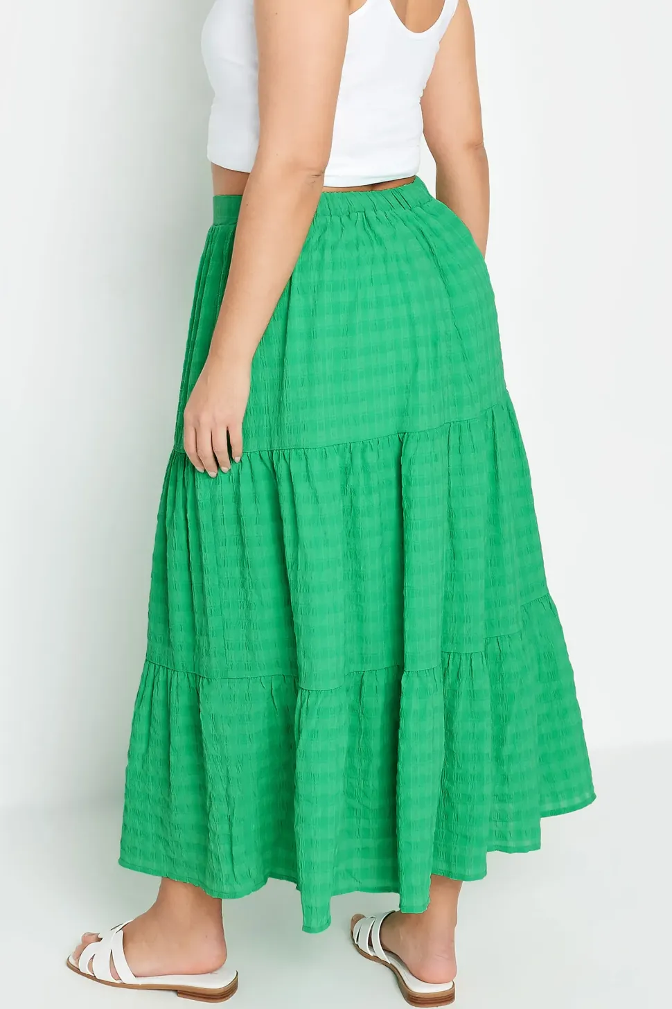 Tiered Check Midi Skirt