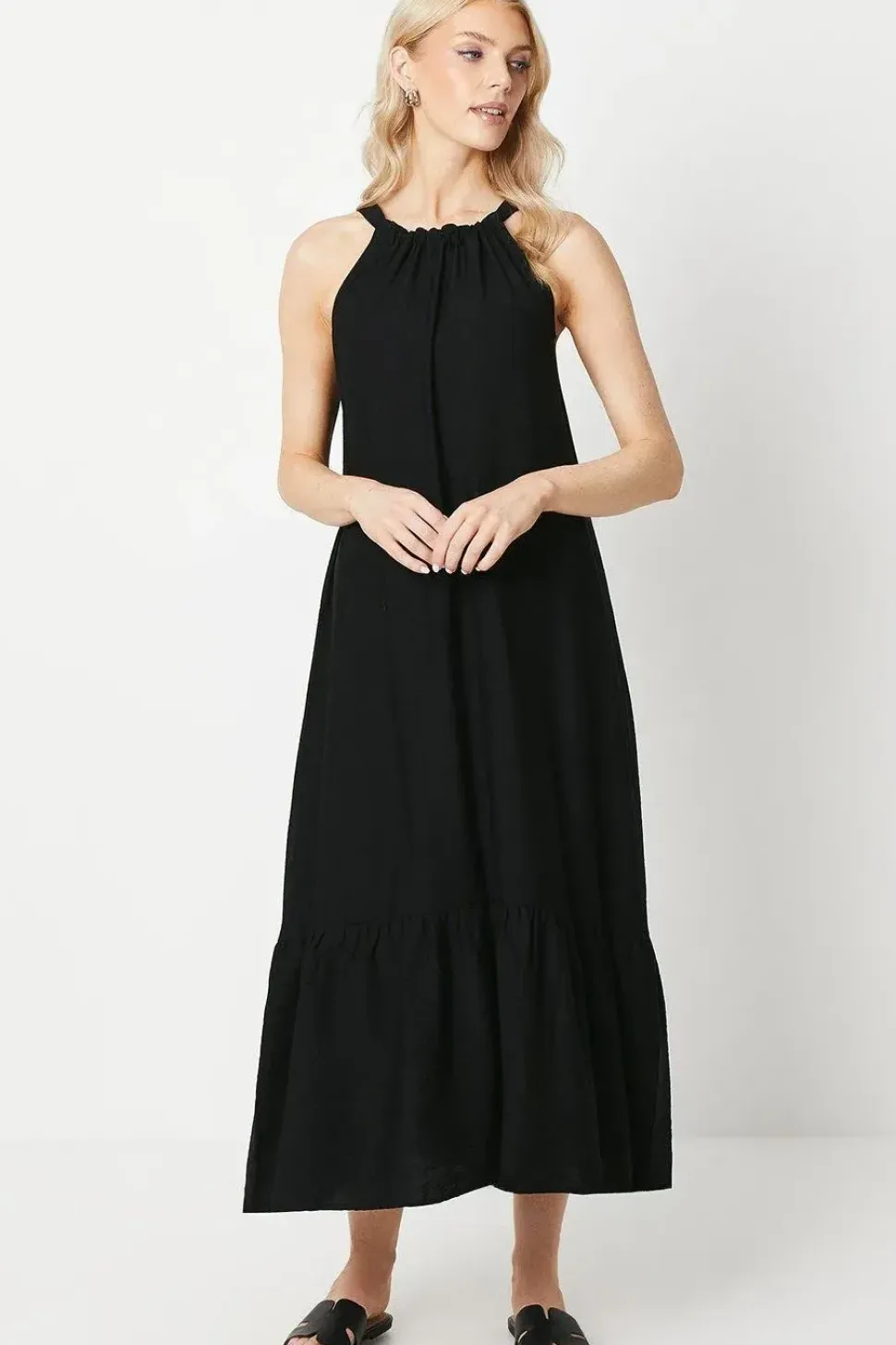 Tiered Halterneck Midi Dress