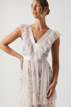 Tiered Mesh Bridesmaid Dress With Embellishment