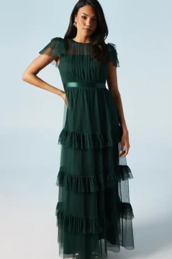 Tiered Skirt Mesh Bridesmaid Dress
