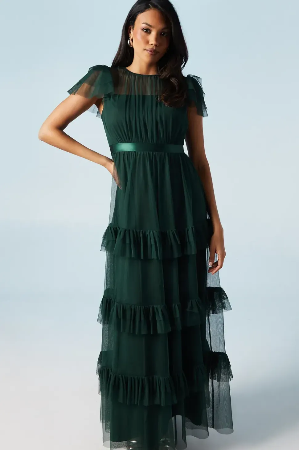 Tiered Skirt Mesh Bridesmaid Dress