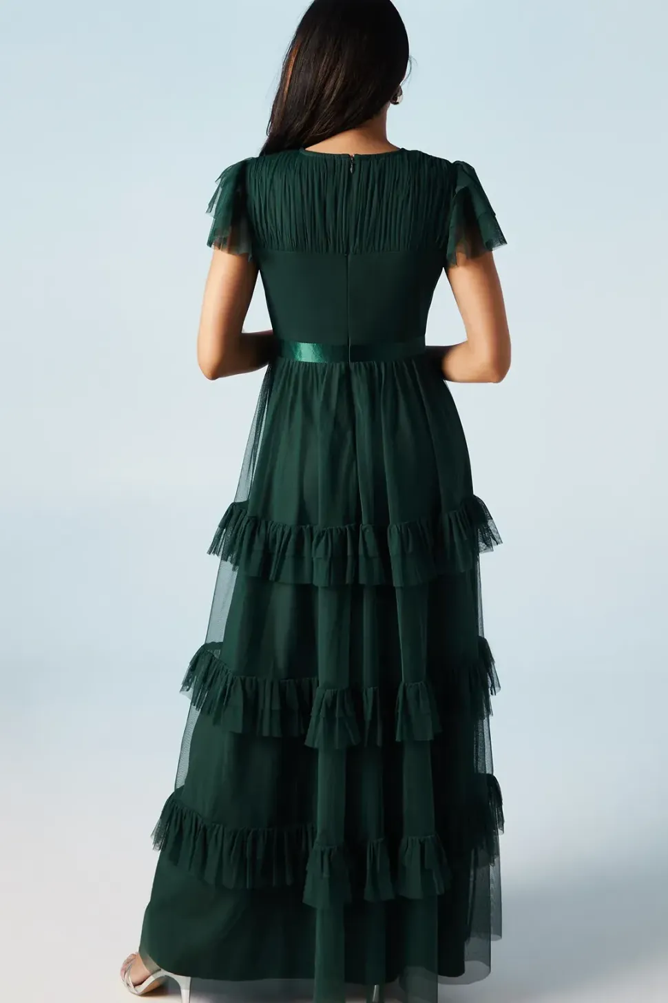 Tiered Skirt Mesh Bridesmaid Dress