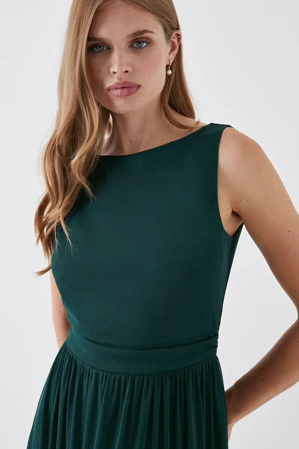 Tiered Skirt Stretch Mesh Bridesmaid Dress