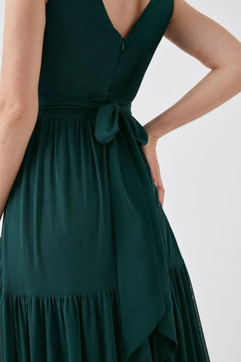 Tiered Skirt Stretch Mesh Bridesmaid Dress