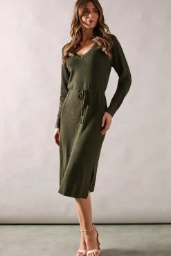 Tie Rib Knitted Midi Dress