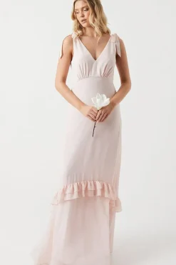 Tie Shoulder Chiffon Maxi Bridesmaids Dress