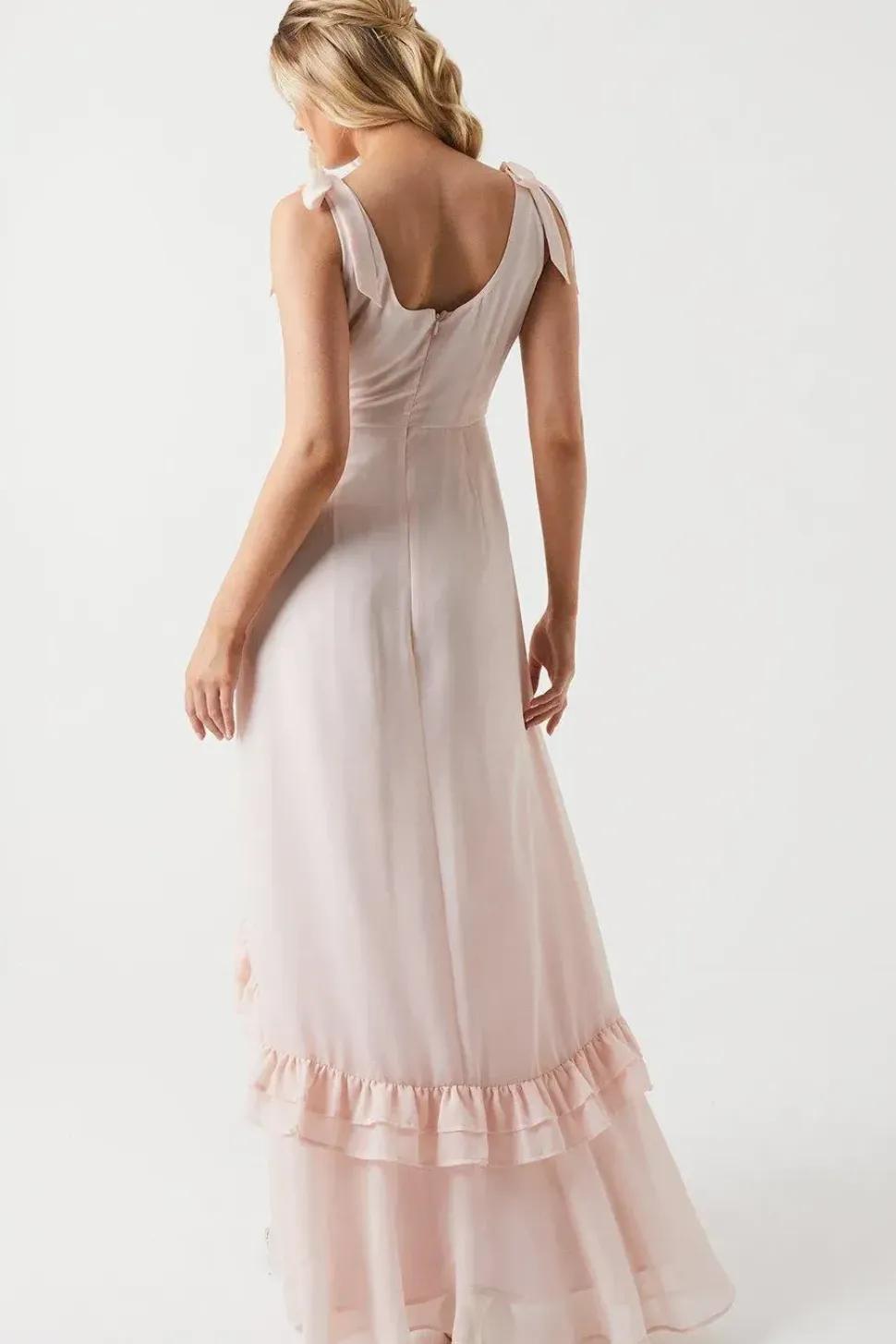 Tie Shoulder Chiffon Maxi Bridesmaids Dress