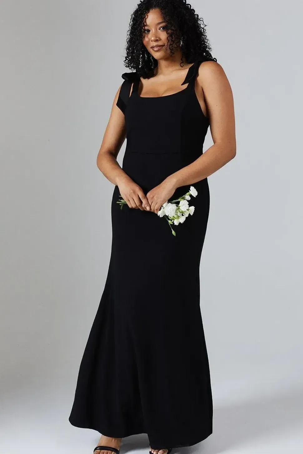 Tie Shoulder Contrast Satin And Crepe Bridesmaid Maxi Dress