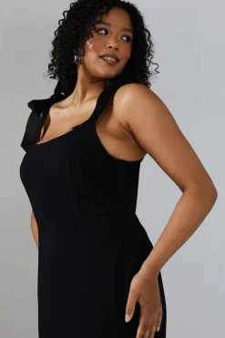 Tie Shoulder Contrast Satin And Crepe Bridesmaid Maxi Dress