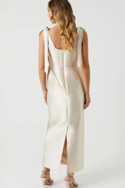 Tie Shoulder Corseted Satin Column Bridesmaid Dress