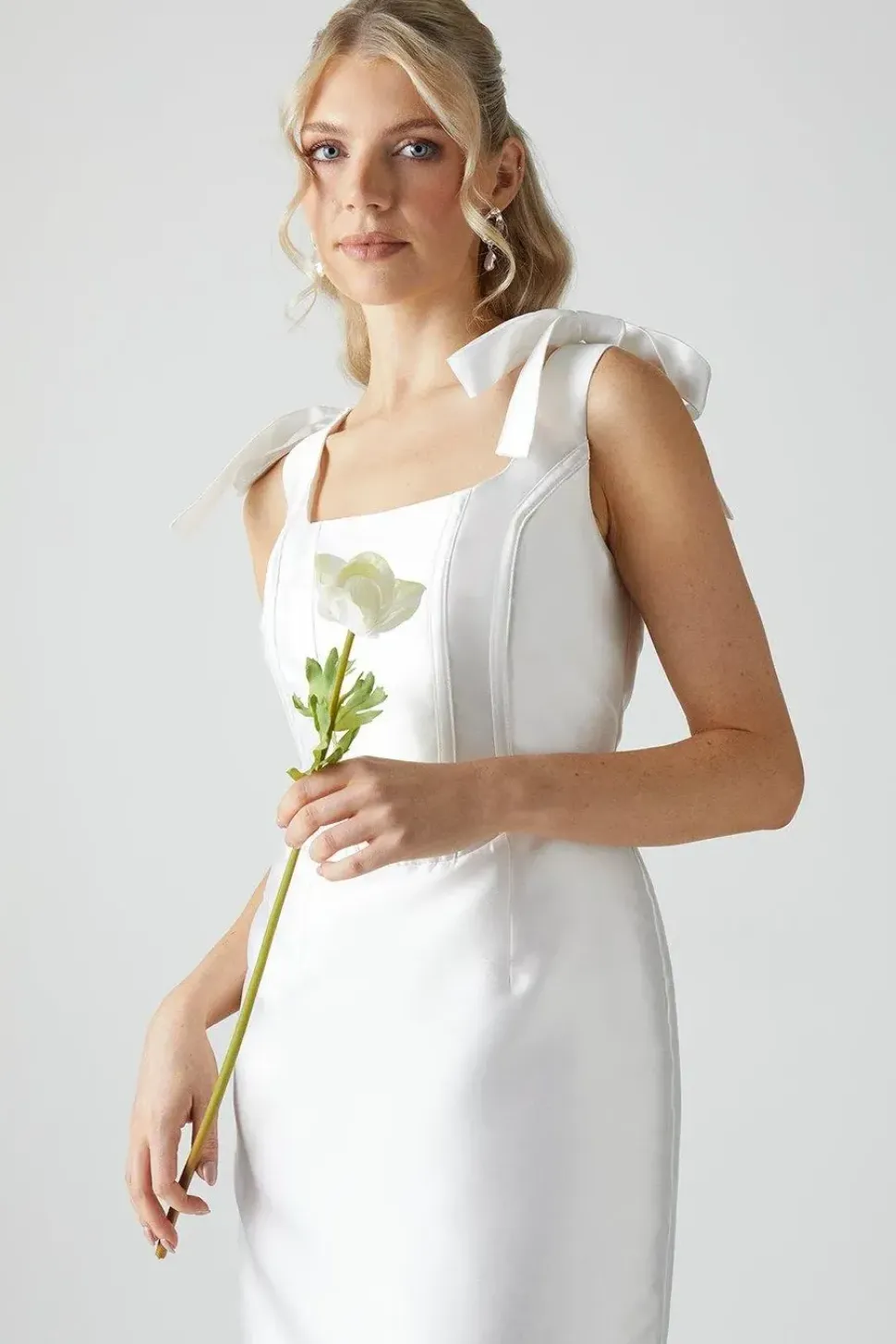 Tie Shoulder Corseted Satin Column Dress