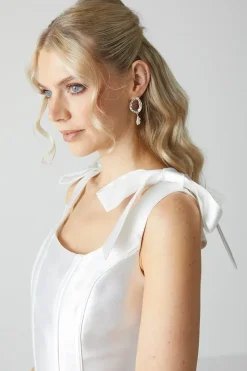 Tie Shoulder Corseted Satin Column Dress