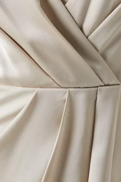 Tie Shoulder Ruched Skirt Satin Bridesmaid Maxi Dress