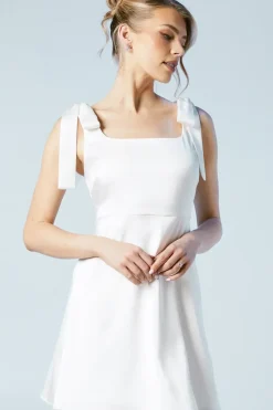Tie Shoulder Satin Bridal Mini Dress