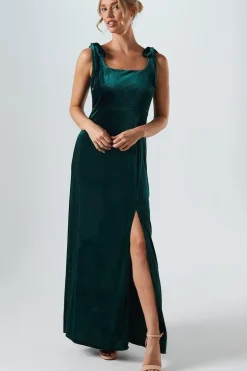 Tie Shoulder Velvet Bridesmaids Maxi Dress