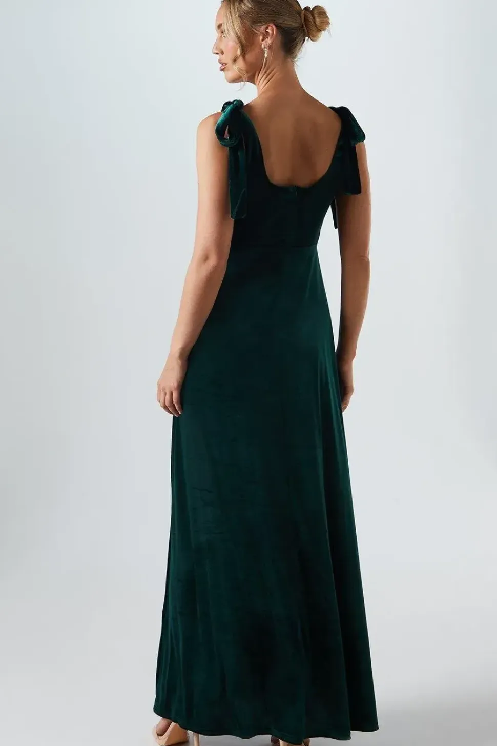 Tie Shoulder Velvet Bridesmaids Maxi Dress