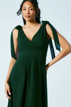 Tie Shoulder Waterfall Wrap Chiffon Bridesmaids Maxi Dress
