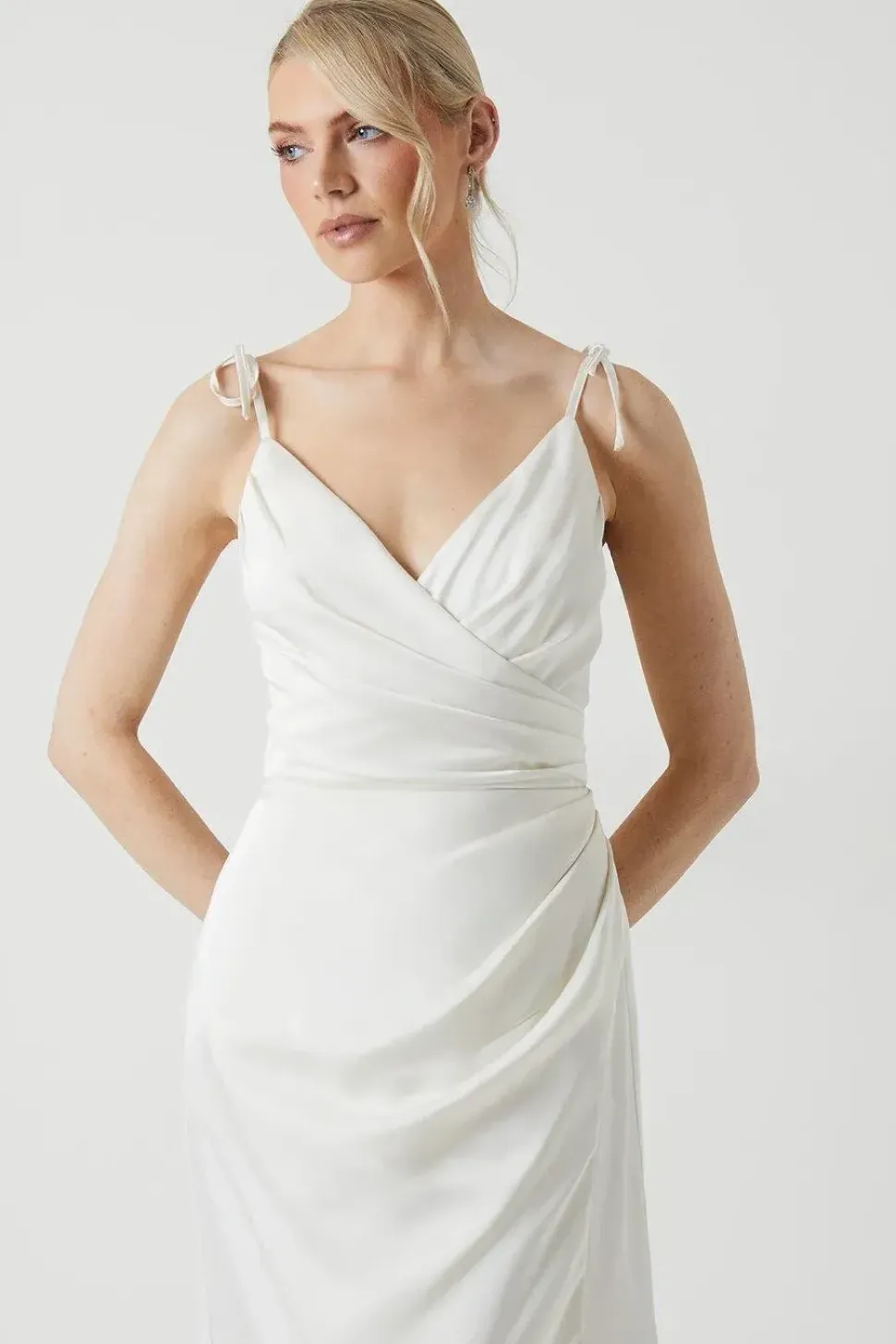 Tie Strap Wrap Fishtail Maxi Wedding Dress