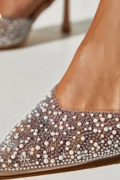 Tilly Diamante And Pearl Sling Back Pointed Court Shoes