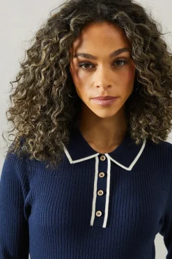 Tipped Belted Knitted Midi Dress