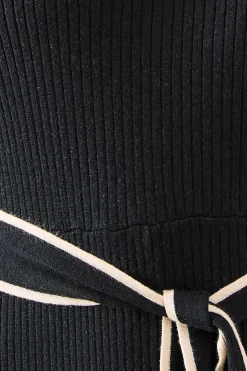 Tipped Belted Knitted Midi Dress