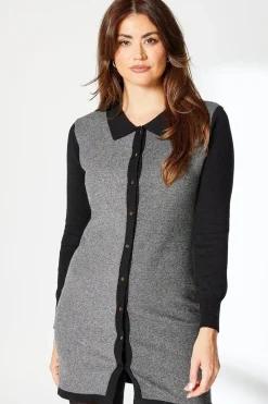 Tipped Collar Boucle Knitted Midi Dress