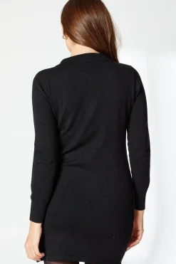 Tipped Collar Boucle Knitted Midi Dress