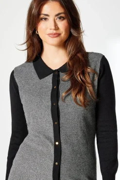Tipped Collar Boucle Knitted Midi Dress