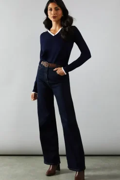 Tipped collared fine gauge knitted top