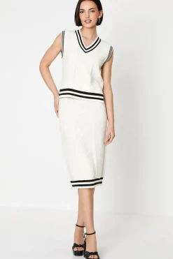 Tipped Edge Cable Knit Midi Skirt