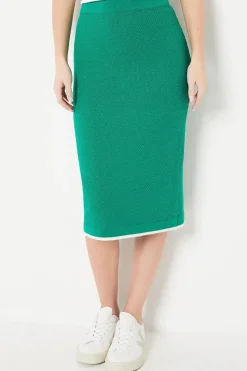 Tipped Hem Waffle Knit Midi Skirt